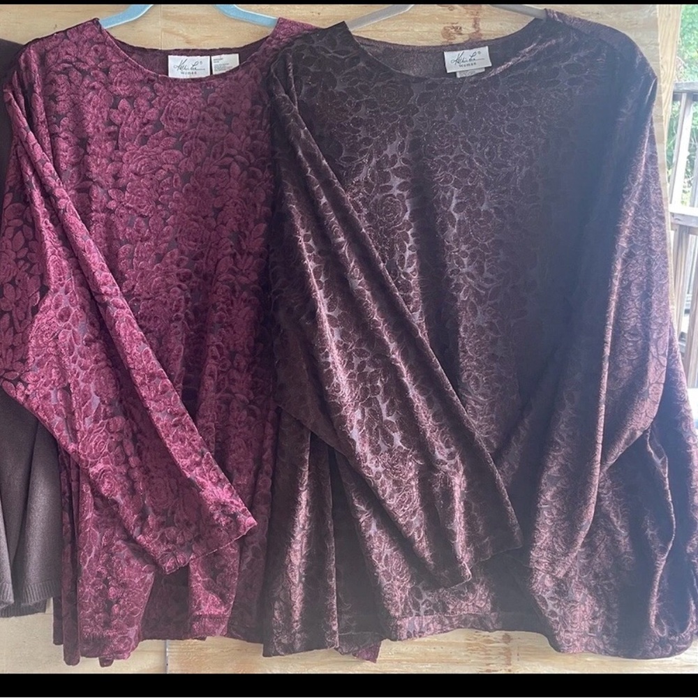 Kathie Lee Collection Set of 2 Women’s Shirts Shimmer Long Sleeve Floral